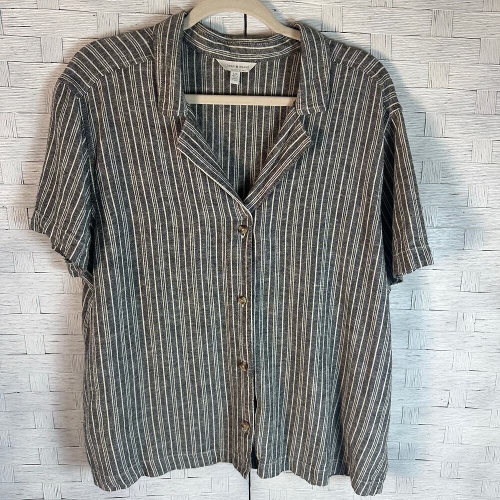 Lucky Brand Womens Blouse button up casual light weight striped coastal travel